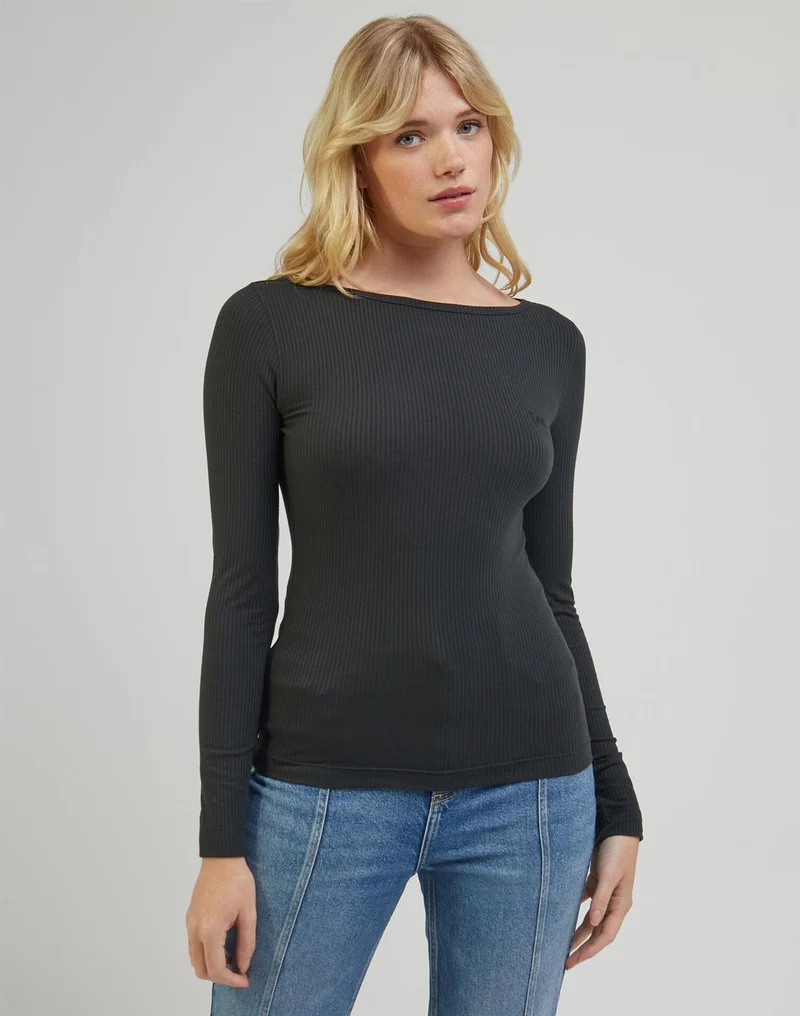 LS BOAT NECK TEE CHARCOAL
