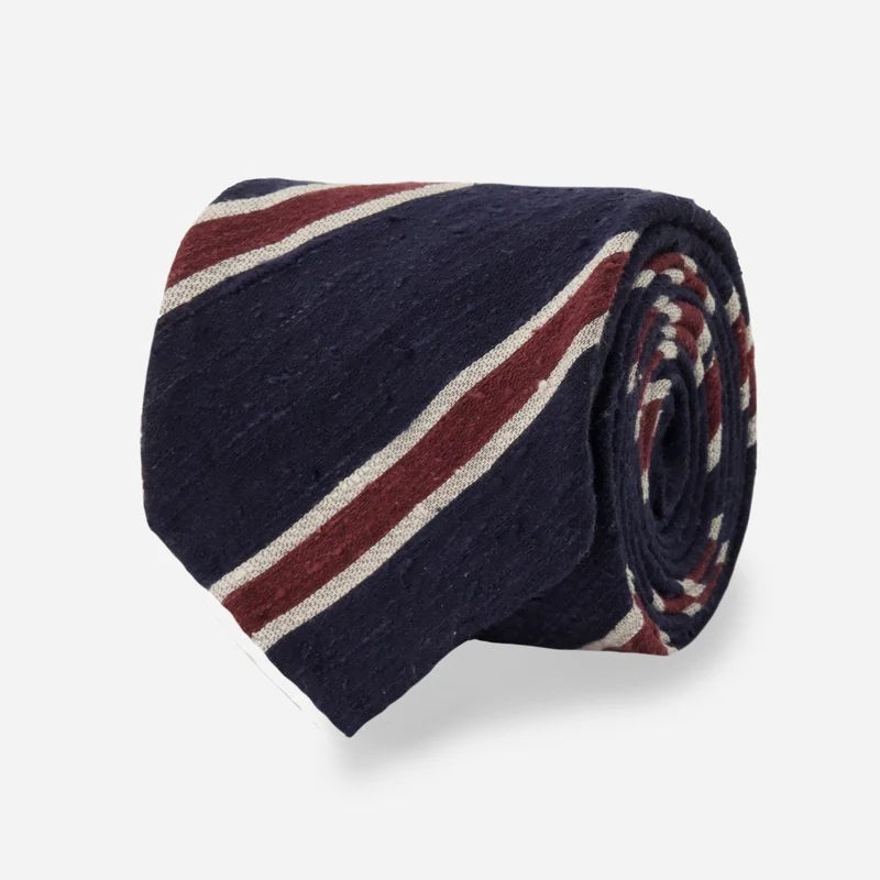 Venezia Stripe Silk Shantung Navy Tie
