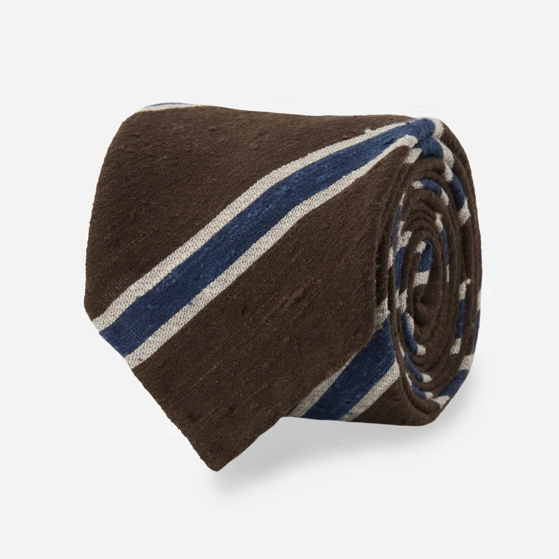 Venezia Stripe Silk Shantung Chocolate Brown Tie