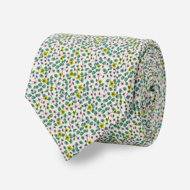 Leah Duncan x The Tie Bar Nasturtium Floral Green Tie