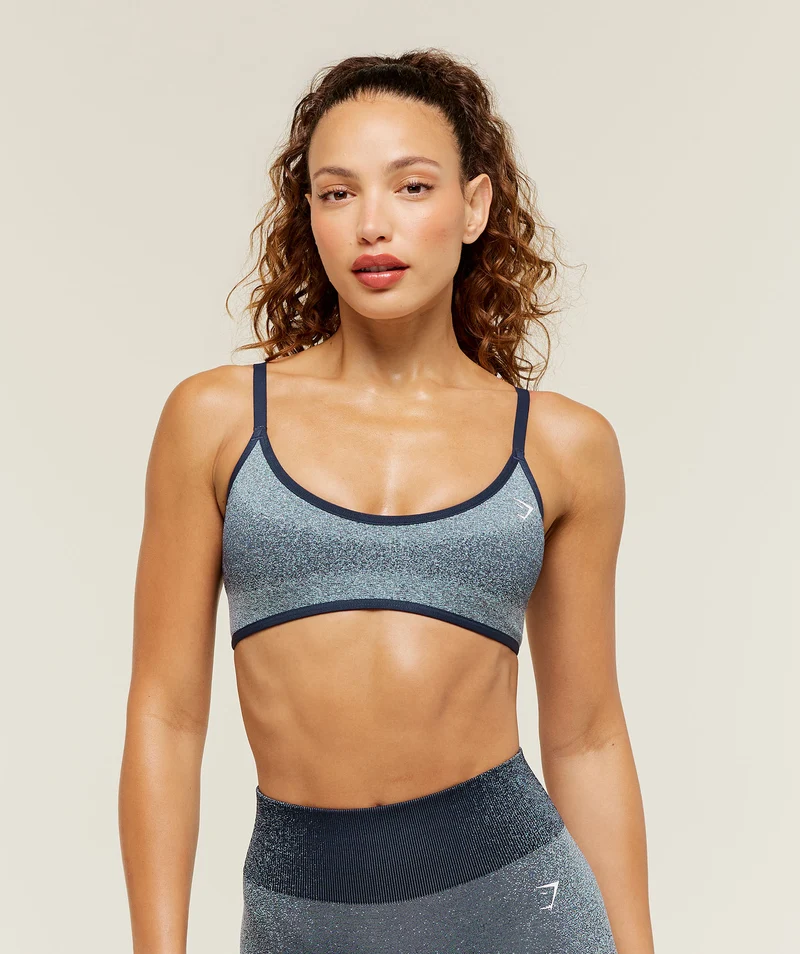 Gymshark Blush Seamless Light Support Sports Bra - Heavy Blue/Chilled Blue