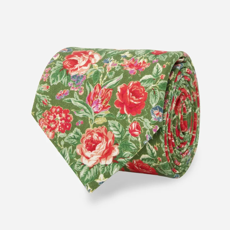 Laura Ashley x The Tie Bar Wild Roses Green Tie