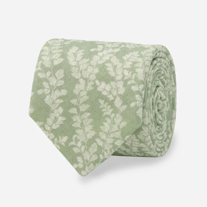 Laura Ashley x The Tie Bar Waxham Leaves Sage Green Tie