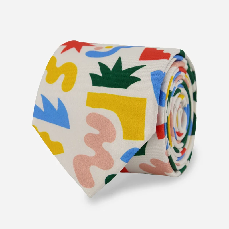 Will Bryant x The Tie Bar Squiggle Art White Tie