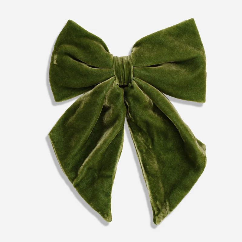 Laura Ashley x The Tie Bar Velvet Olive Relaxed Bow Tie