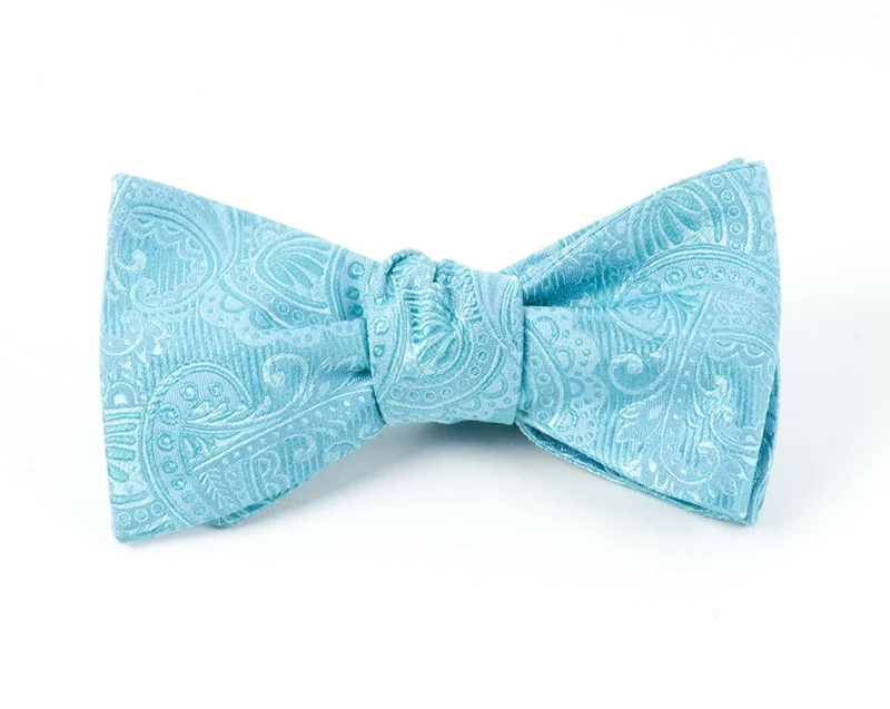Twill Paisley Aqua Bow Tie