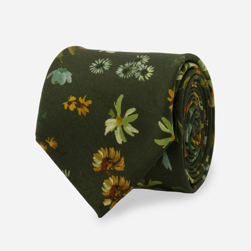 Kelly Ventura x The Tie Bar Eden Floral Dark Olive Tie