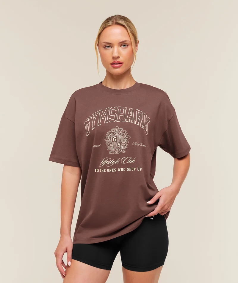 Gymshark College Crest Graphic T-Shirt - Espresso Brown