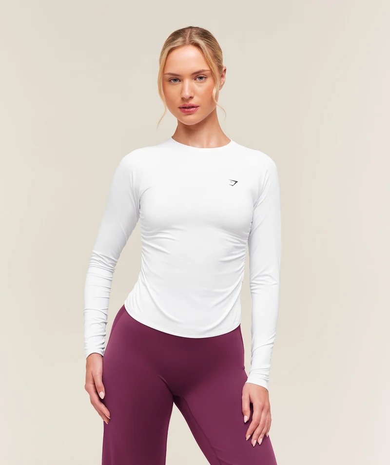 Gymshark Training Ruche Long Sleeve Top - White