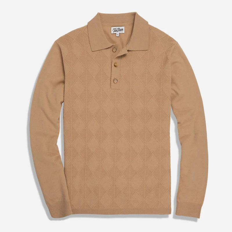 Retro Diamond Camel Sweater Polo