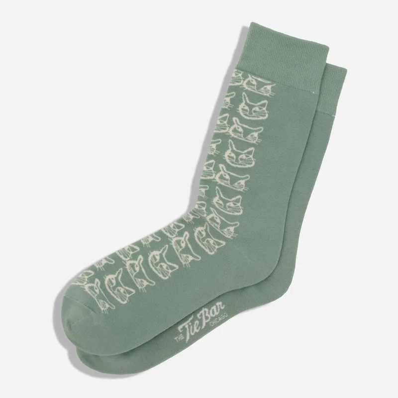 Lotta Jansdotter x The Tie Bar Feline Sage Green Dress Socks