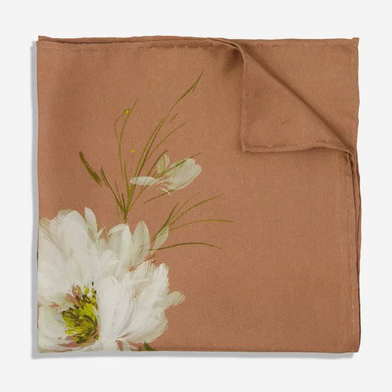 Kelly Ventura x The Tie Bar Sunlit Garden Floral Peach Quartz Pocket Square