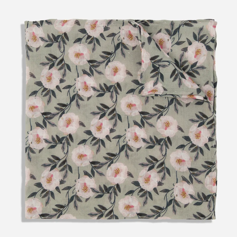 Peony Florals Grey Pocket Square
