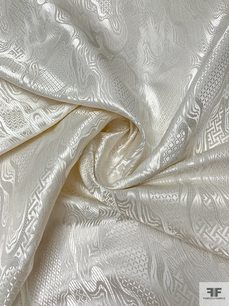 Marble Wood Grain Chinese Brocade - Lustrous Off-White