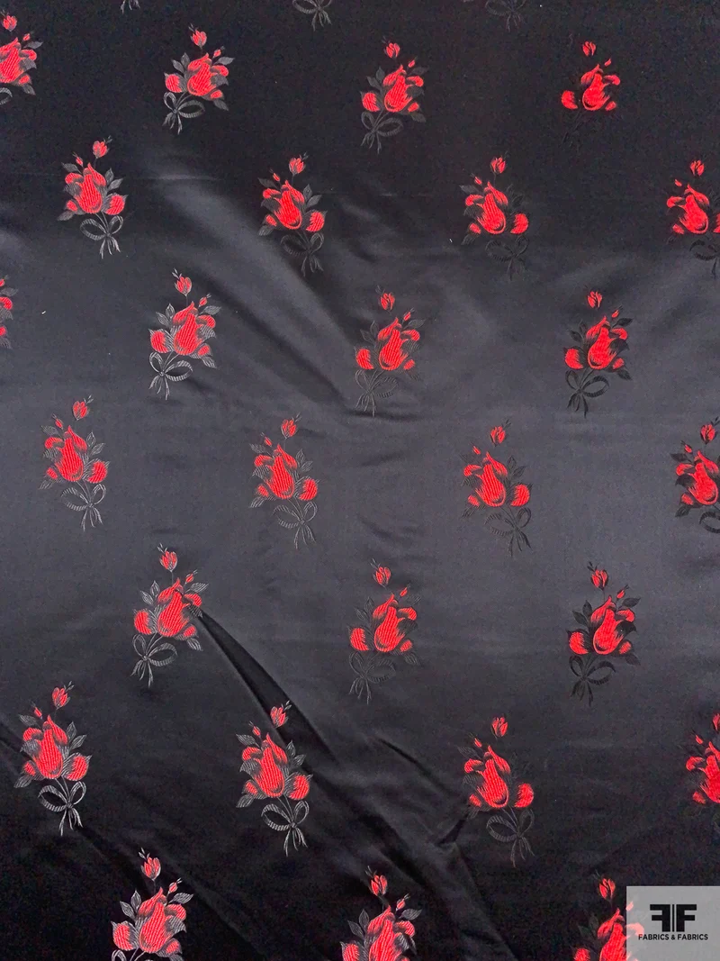 Floral Chinese Brocade - Red / Black