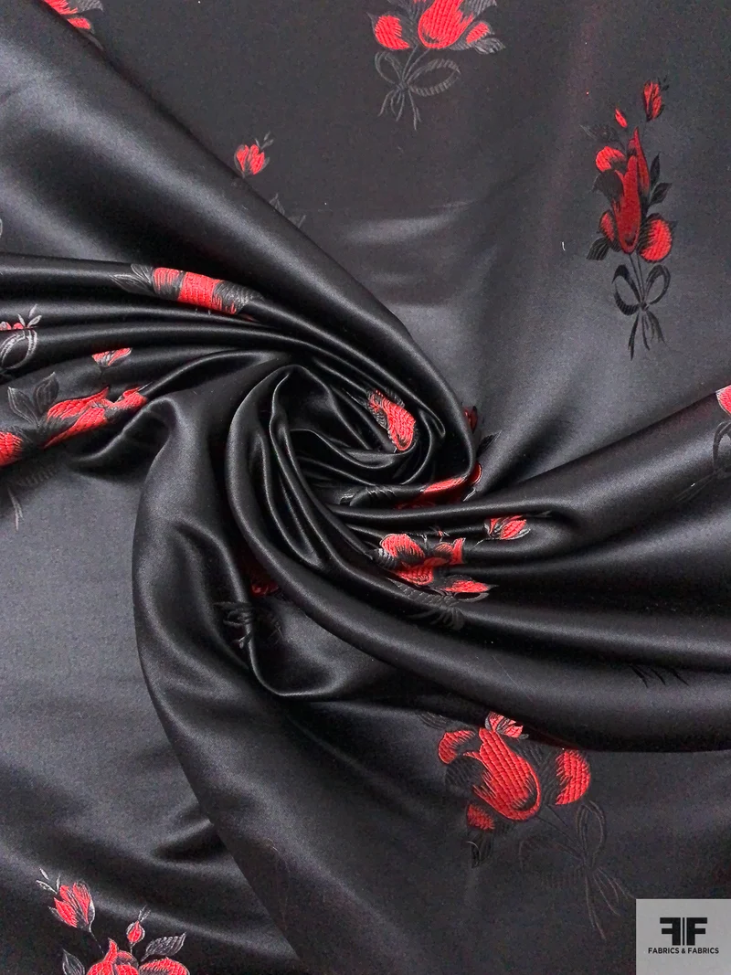 Floral Chinese Brocade - Red / Black