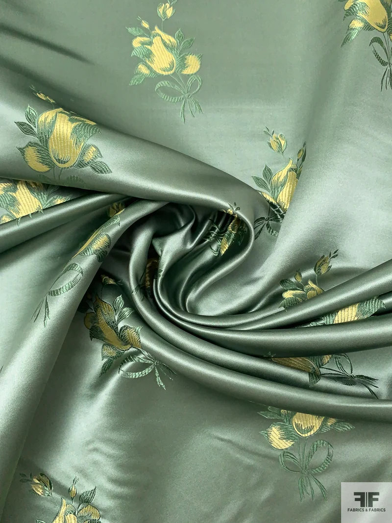 Floral Chinese Brocade - Mossy Sage / Gold