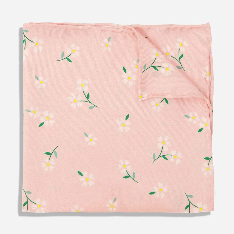 Bikini Sous La Pluie x The Tie Bar Fresh Cut Daisies Blush Pink Pocket Square