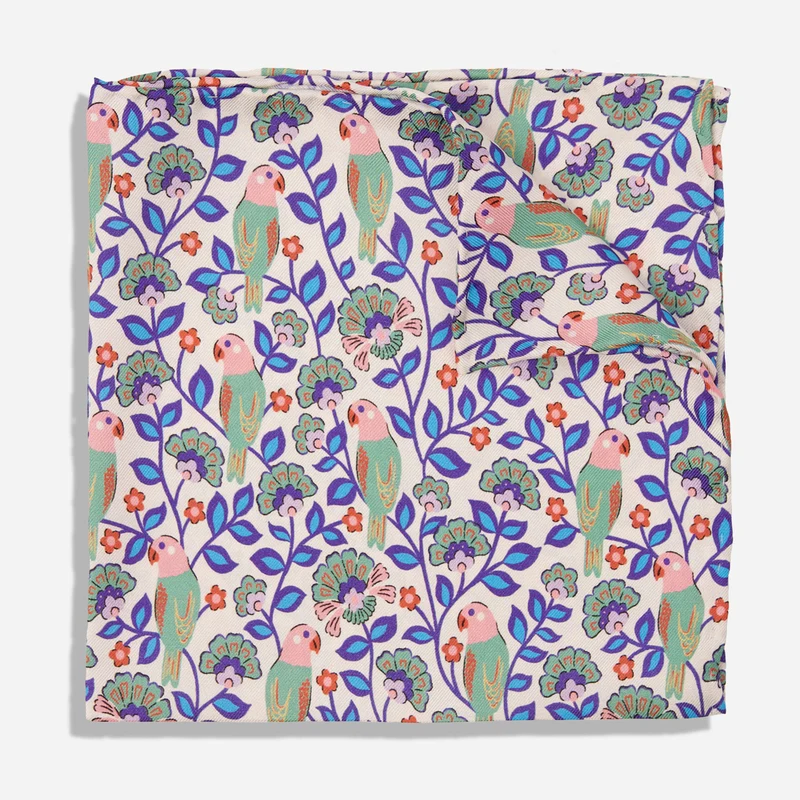 Bikini Sous La Pluie x The Tie Bar Parrot Perch White Pocket Square