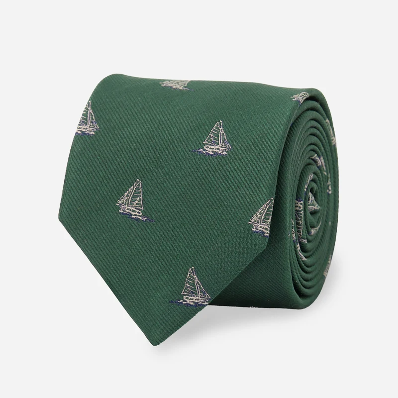 Sailboats at Sea Olive Tie