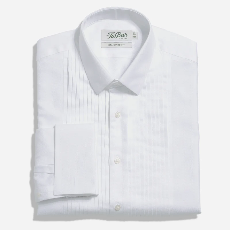 Herringbone Tuxedo White Pleated Bib Dress Shirt