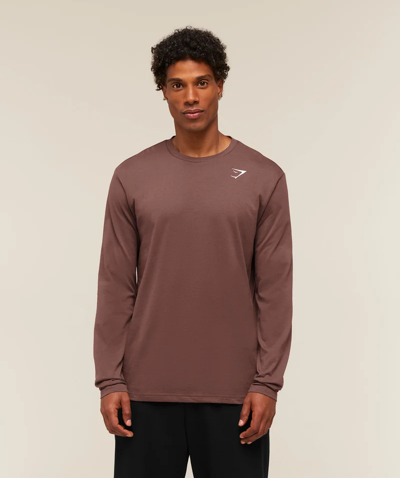 Gymshark Crest Long Sleeve T-Shirt - Espresso Brown