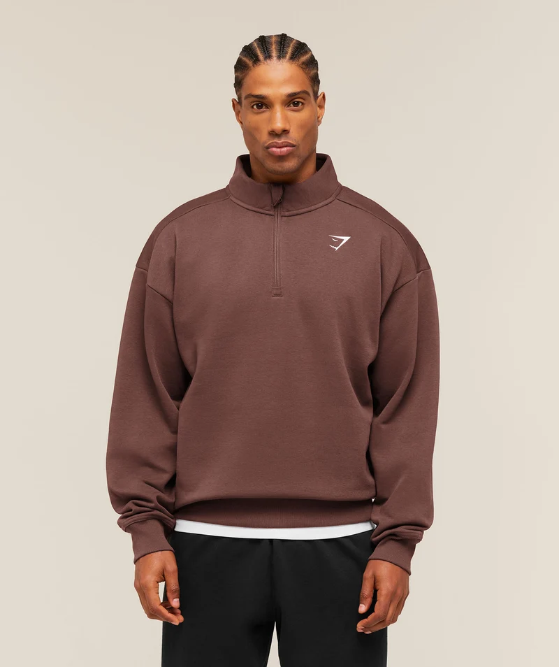 Gymshark Crest Oversized 1/4 Zip - Espresso Brown