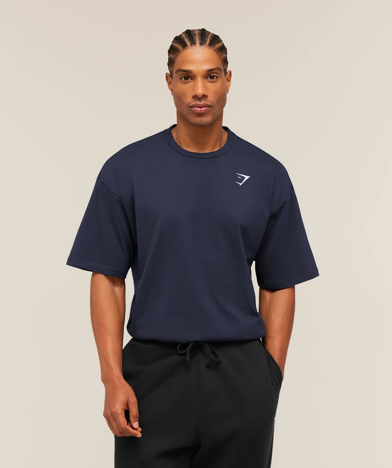 Gymshark Crest Oversized T-Shirt - Heavy Blue