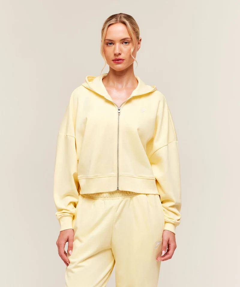 Gymshark Training Oversized Boxy Zip Through Hoodie - Butter Yellow