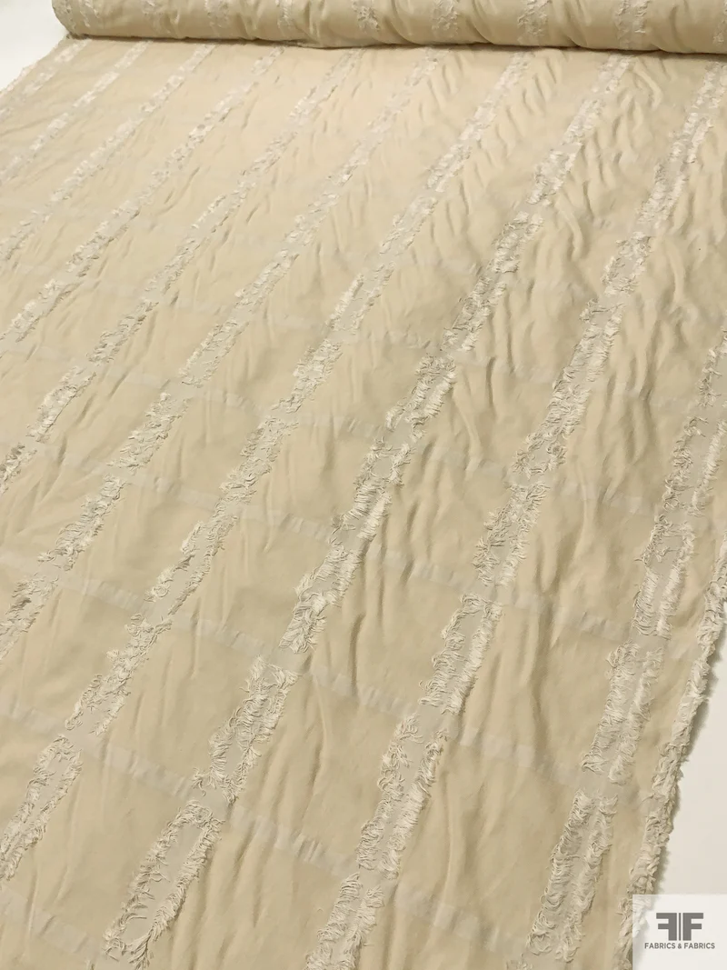 Made in Japan Windowpane Stretch Cotton with Eyelash Stripe - Wheat Beige