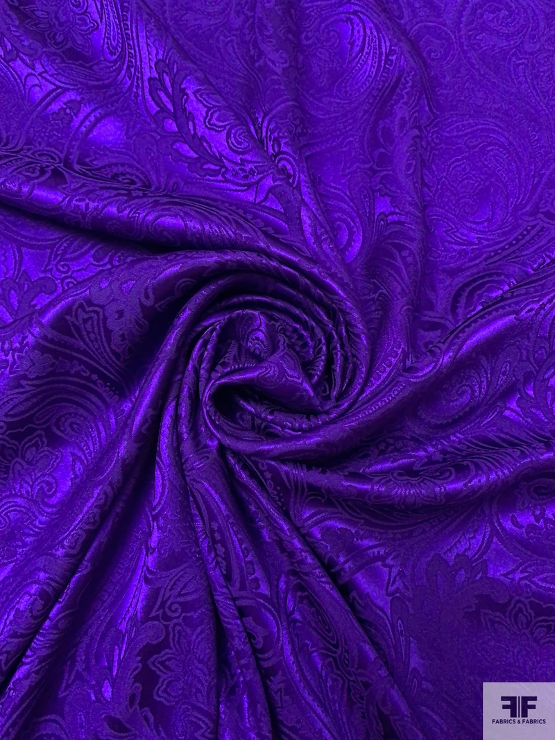 Paisley Jacquard Silk Charmeuse - Royal Indigo