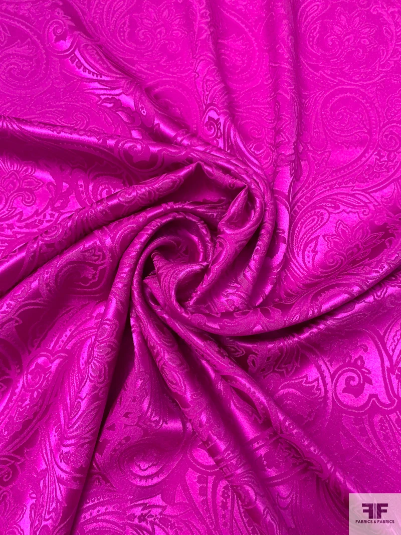 Paisley Jacquard Silk Charmeuse - Purple-Magenta
