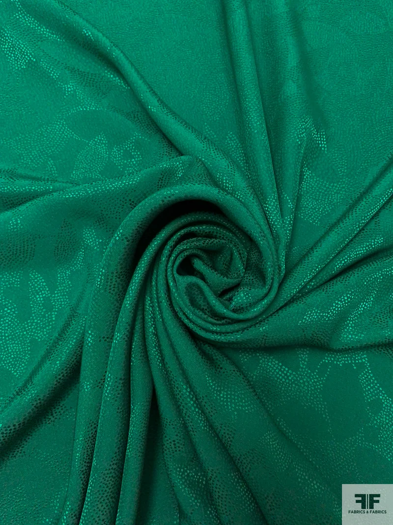 Pixelated Leaf Jacquard Silk Charmeuse - Evergreen