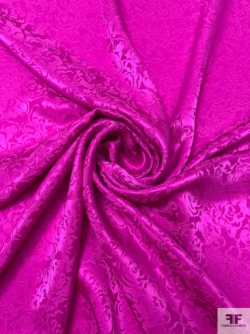Floral Jacquard Silk Charmeuse - Purple-Magenta