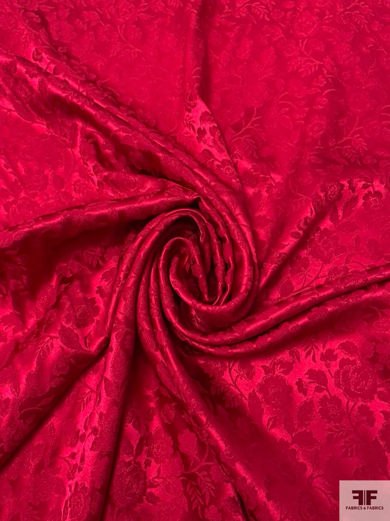 Floral Jacquard Silk Charmeuse - Wine Red