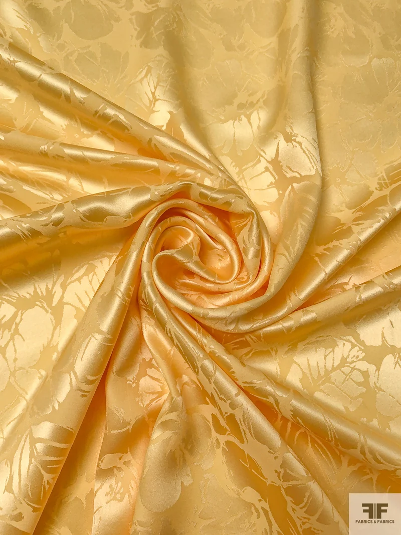 Floral Leaf Jacquard Silk Charmeuse - Butter Yellow