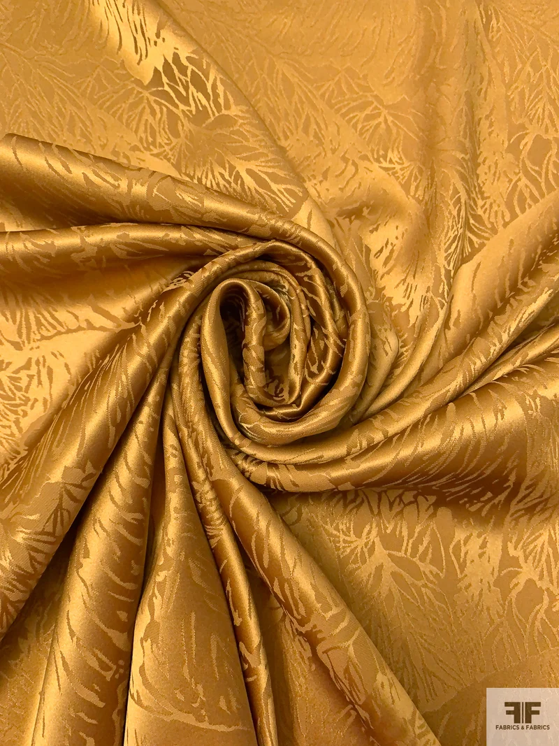 Leaf Jacquard Silk Charmeuse - Ochre