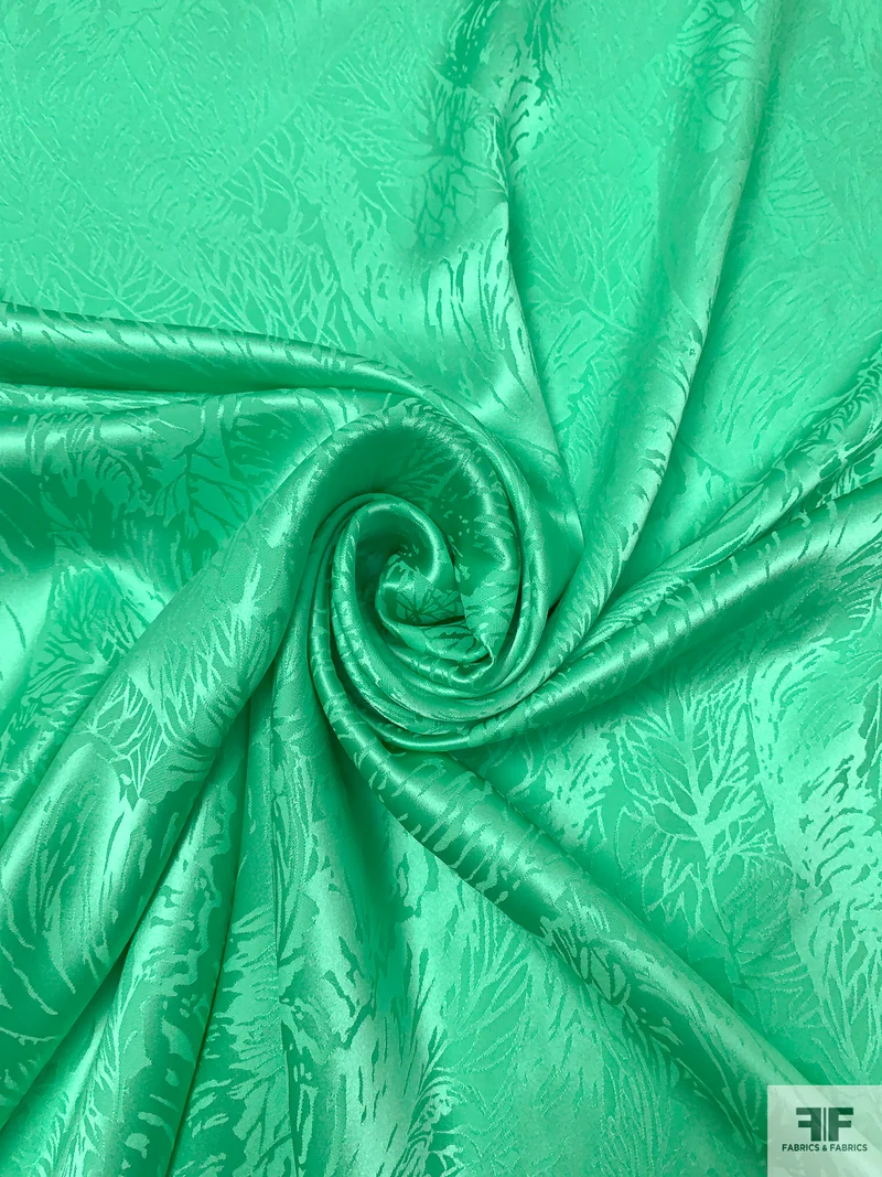 Leaf Jacquard Silk Charmeuse- Jade Green