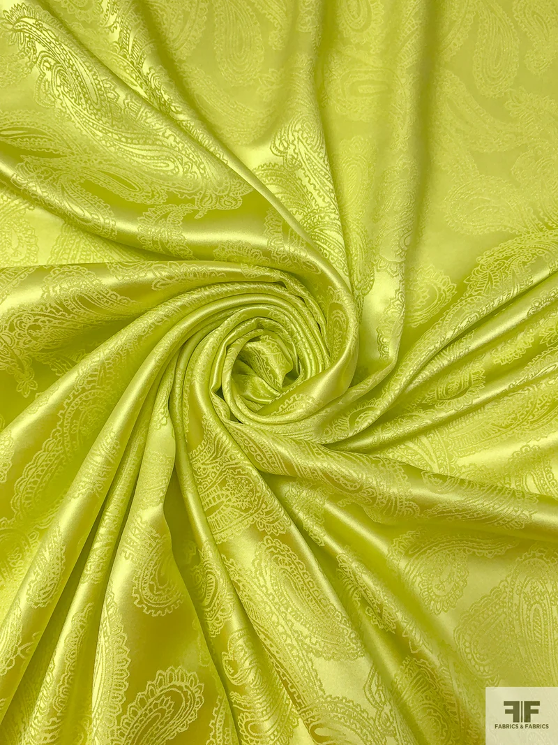 Paisley Jacquard Silk Charmeuse - Chartreuse