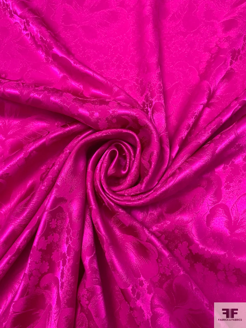 Floral Jacquard Silk Charmeuse - Magenta