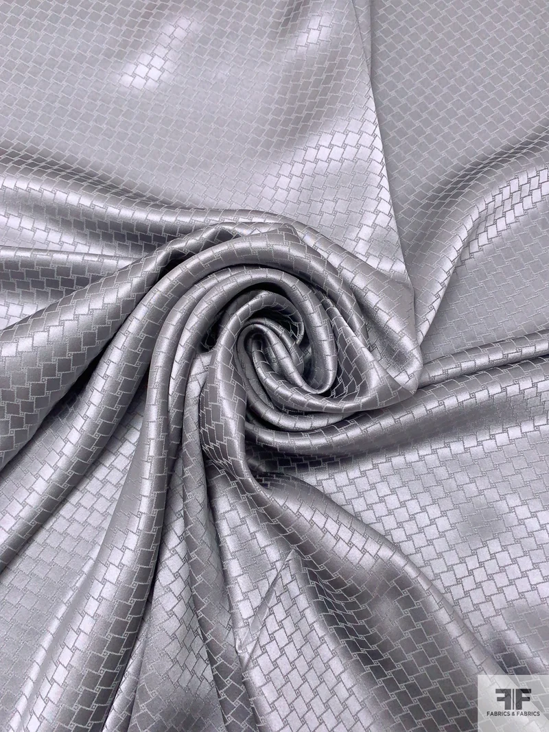 Slanted Squares Jacquard Silk Charmeuse - Grey