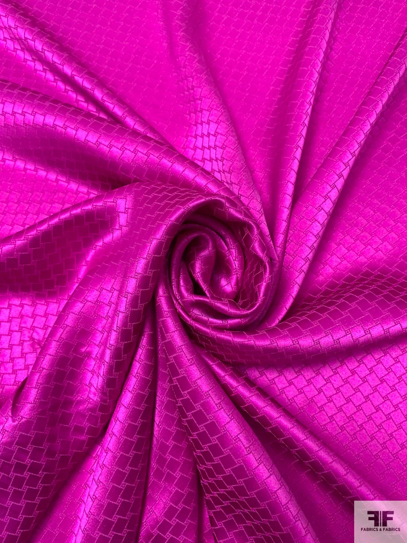 Slanted Squares Jacquard Silk Charmeuse - Purple-Magenta