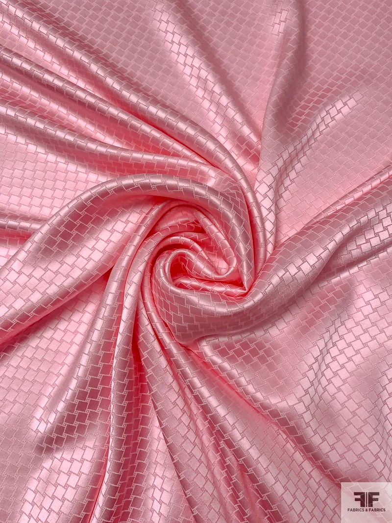 Slanted Squares Jacquard Silk Charmeuse - Pink