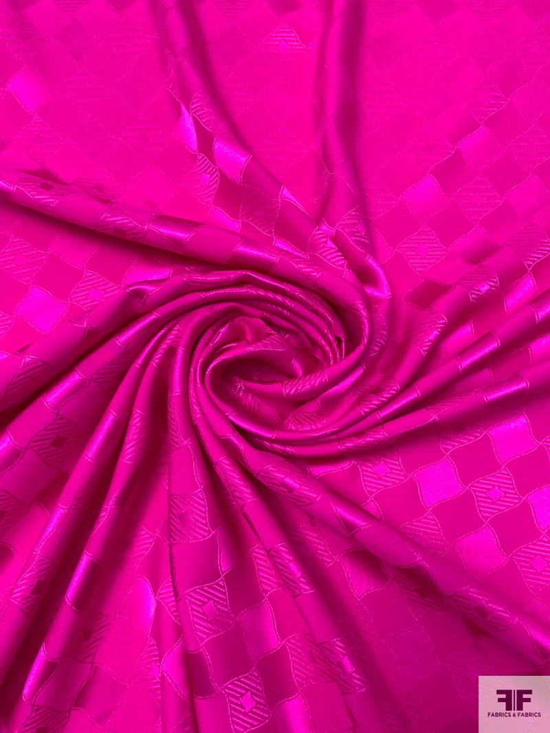 Wavy Diamond Jacquard Silk Charmeuse - Magenta