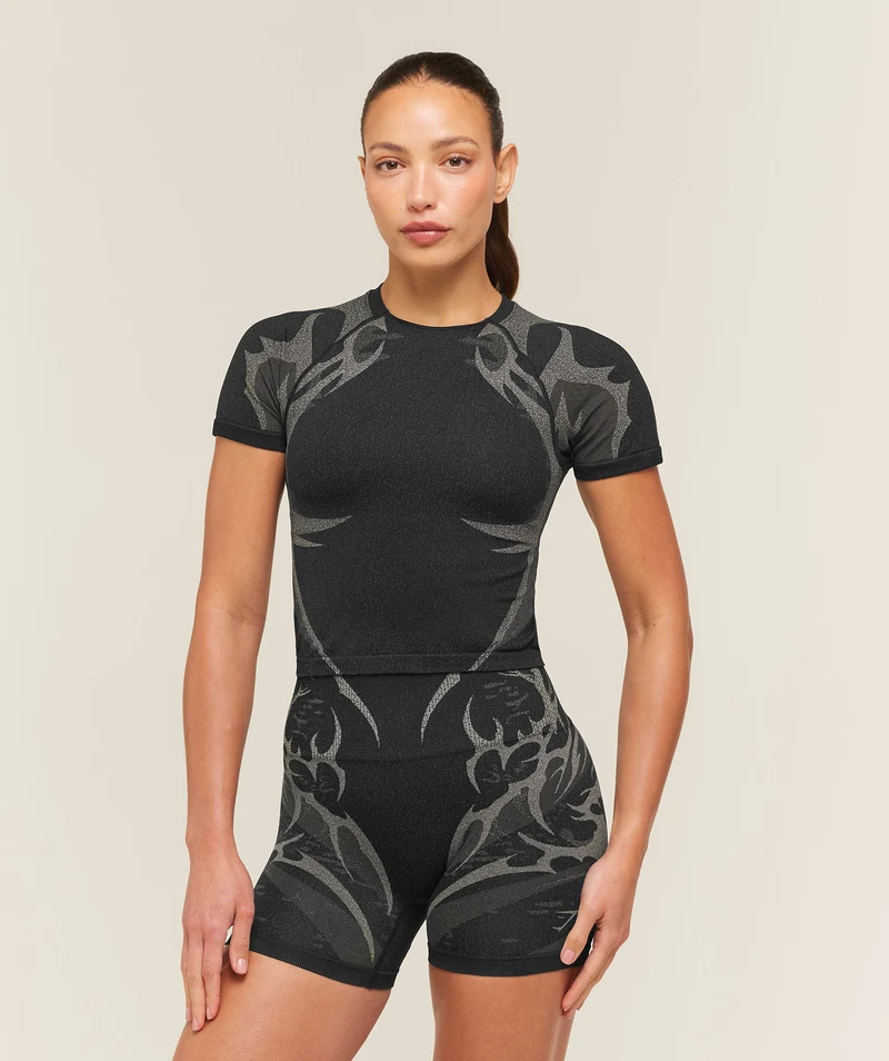 Gymshark Storm Seamless Short Sleeve Top - Black/Tinted White