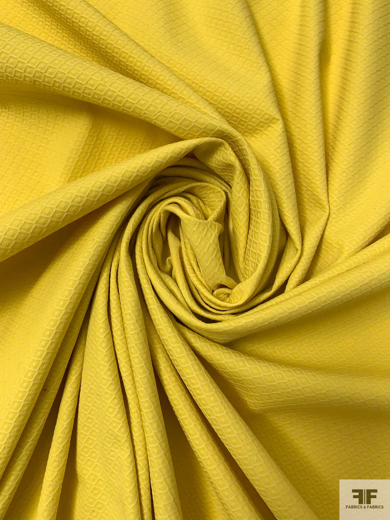 Italian Diamond Dot Stretch Cotton Pique - Mustard Yellow