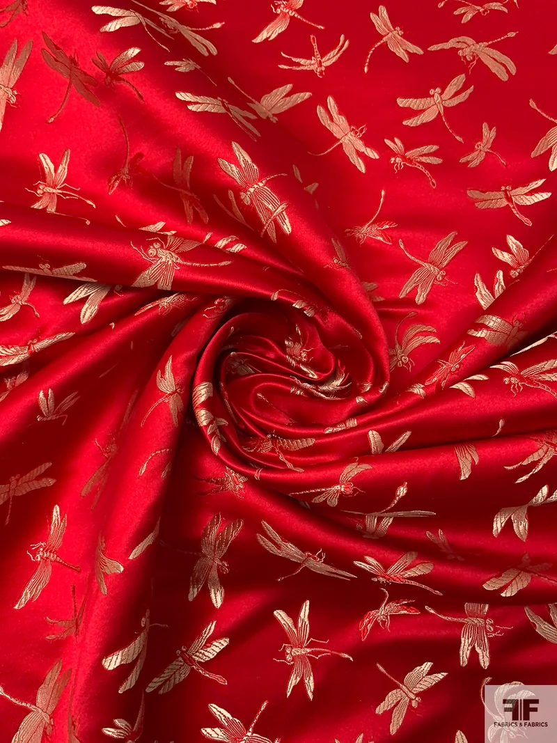 Dragonfly Chinese Brocade - Red / Light Gold