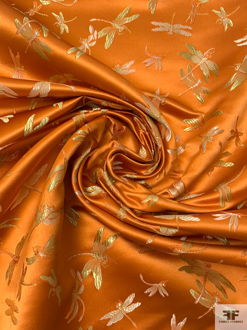 Dragonfly Chinese Brocade - Orange / Antique Gold / Smokey Taupe