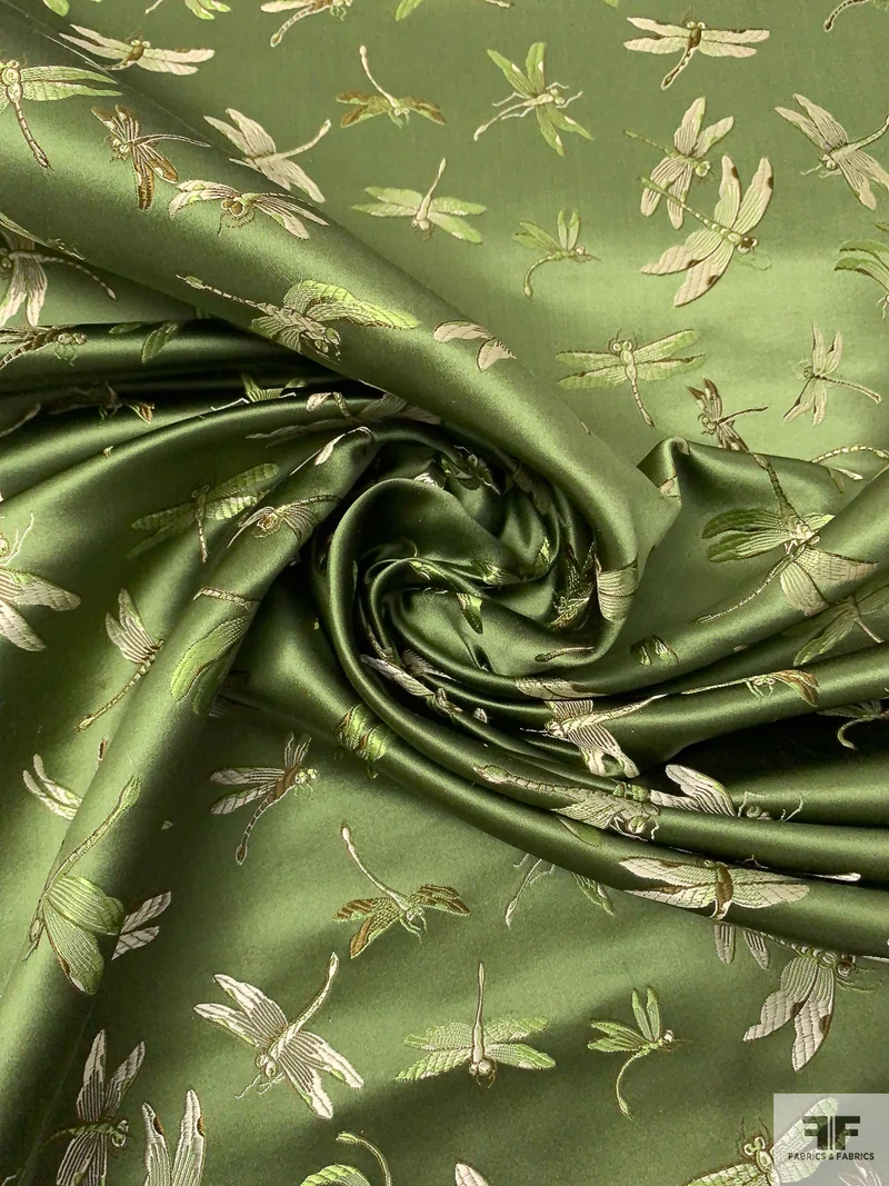 Dragonfly Chinese Brocade - Moss Green / Smokey Taupe / Brown