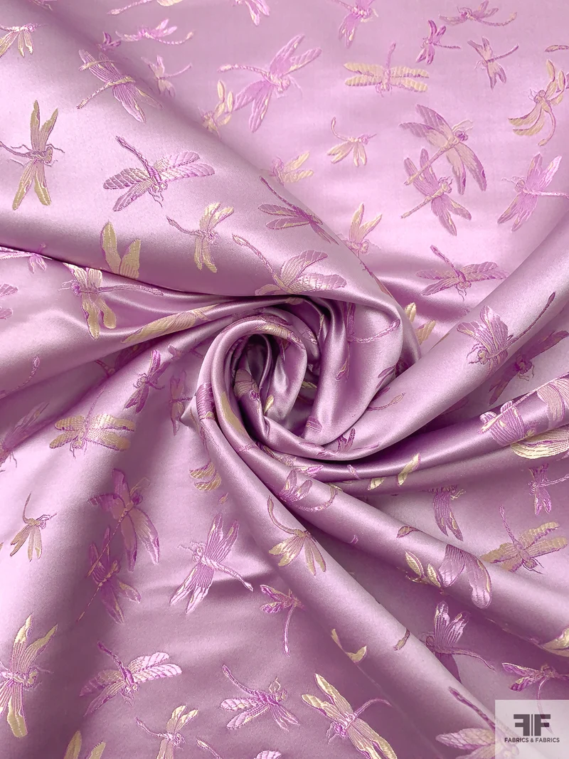 Dragonfly Chinese Brocade - Lilac / Light Gold
